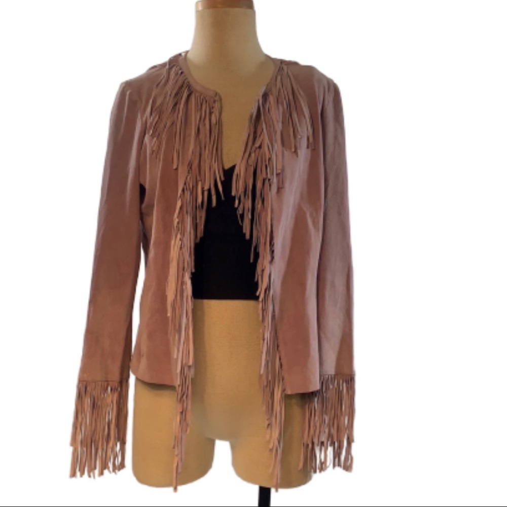 Vintage Bebe suede fringe jacket size L mauve
